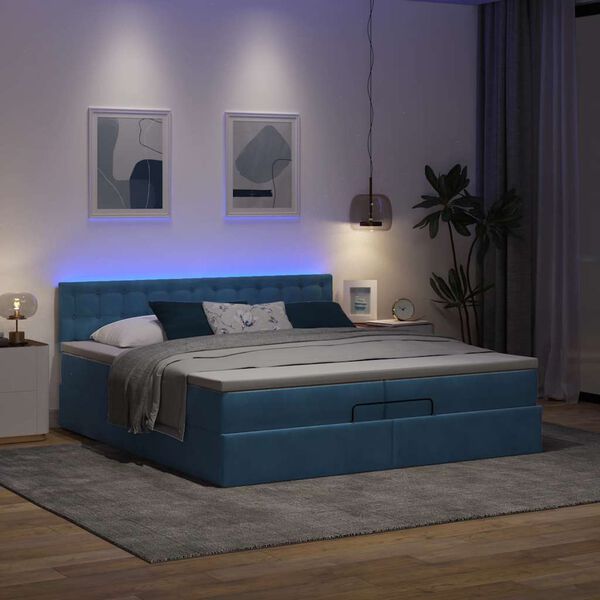 vidaXL Ottoman-Bett mit Matratzen & LED Dunkelblau 200x200 cm Samt