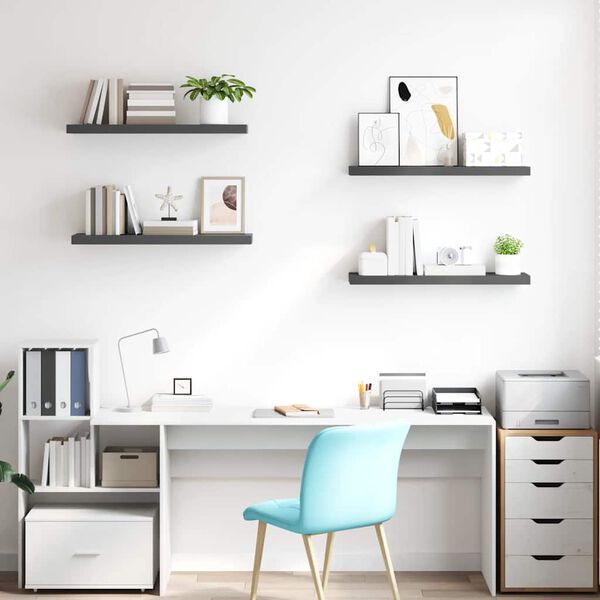 vidaXL Schweberegale 4 Stk. Hochglanz-Grau 80x23,5x3,8 cm MDF