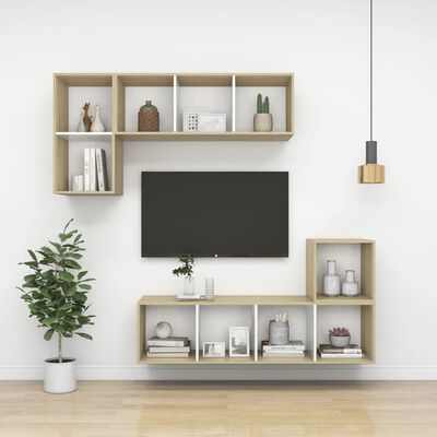 vidaXL TV-Wandschrank Sonoma-Eiche und Weiß 37x37x107 cm Holzwerkstoff