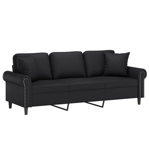 vidaXL 3-Sitzer-Sofa mit Kissen Schwarz 180 cm Kunstleder