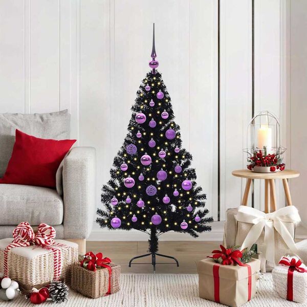 vidaXL K&uuml;nstlicher vorbeleuchteter Weihnachtsbaum Schwarz 120 cm PVC