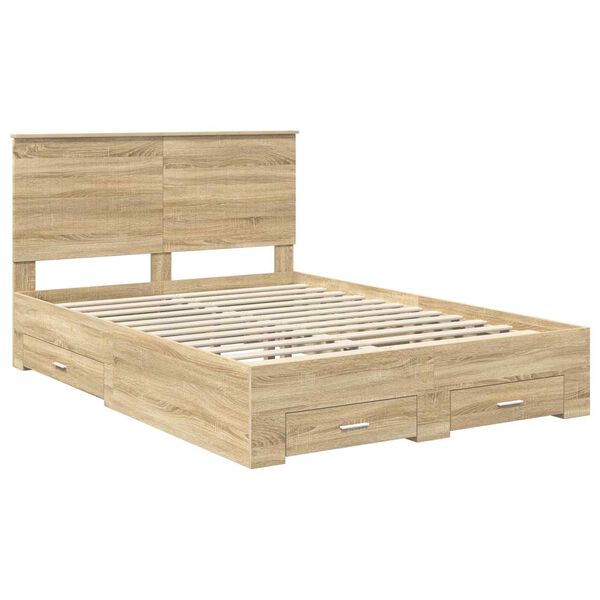 vidaXL Bettrahmen mit Kopfteil Sonoma-Eiche 135 x 190 cm Holzwerkstoff