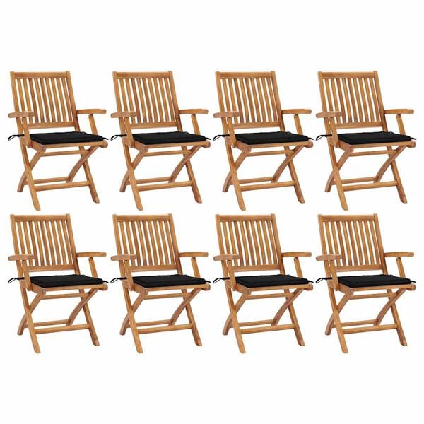 vidaXL Klappbare Gartenst&uuml;hle mit Kissen 8 Stk. Massivholz Teak