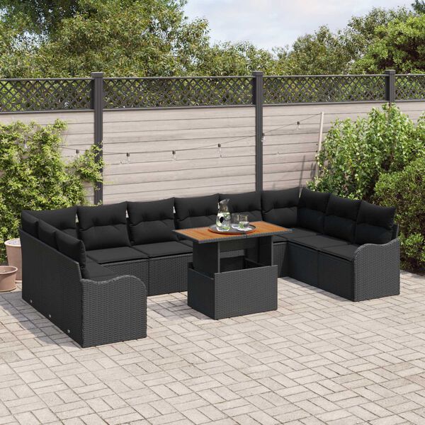 vidaXL Garten-Sofa-Set mit Speicher 11 pcs Schwarz Poly Rattan