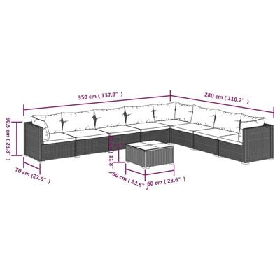 vidaXL 9-tlg. Garten-Lounge-Set mit Kissen Poly Rattan Braun