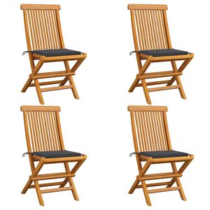 vidaXL Gartenst&uuml;hle mit Anthrazit Kissen 4 Stk. Massivholz Teak
