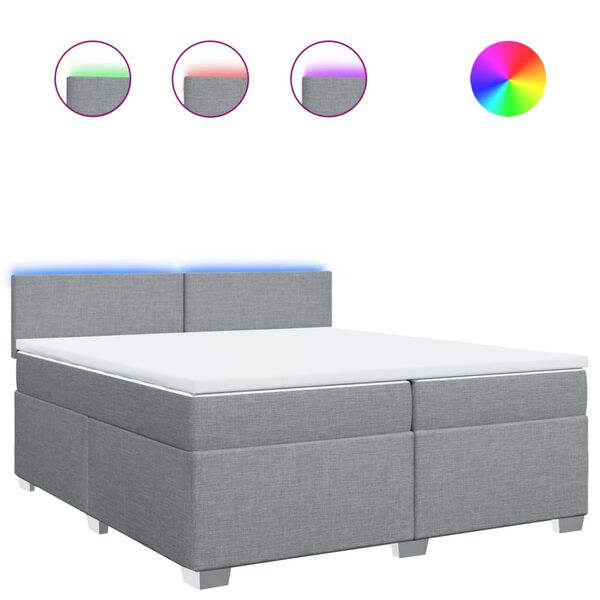vidaXL Boxspringbett mit Matratze Hellgrau 200x200 cm Stoff