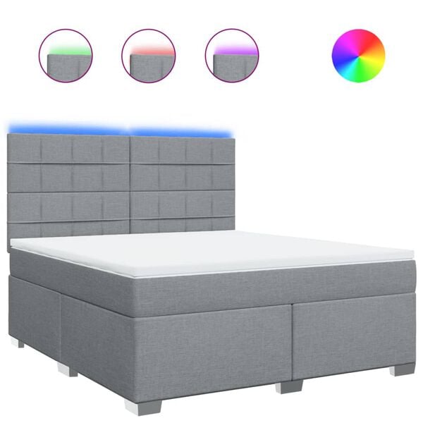 vidaXL Boxspringbett mit Matratze Hellgrau 180x200 cm Stoff
