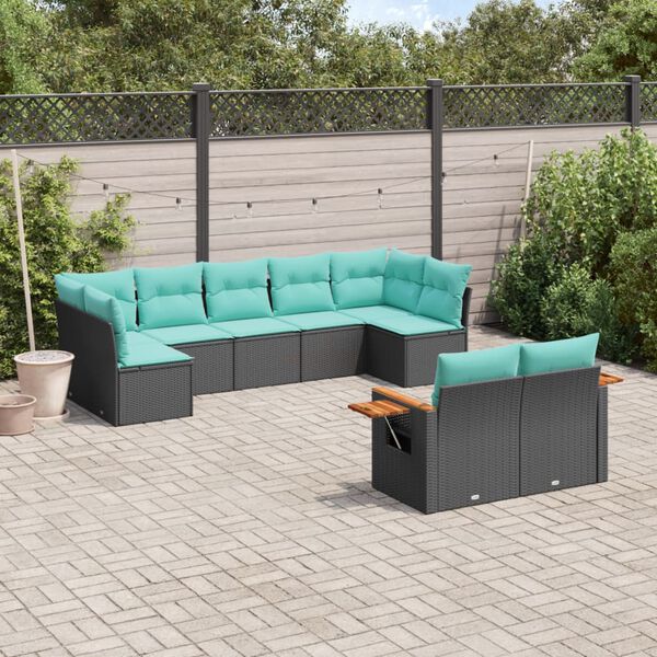 vidaXL 9-tlg. Garten-Sofagarnitur mit Kissen Schwarz Poly Rattan