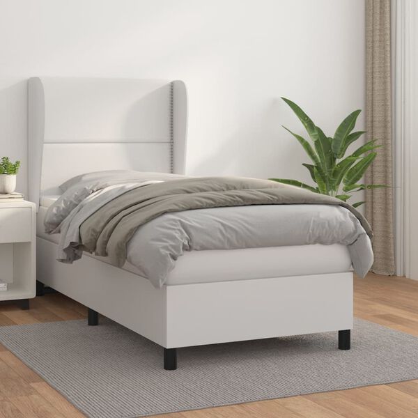 vidaXL Boxspringbett mit Matratze Wei&szlig; 90x200 cm Kunstleder