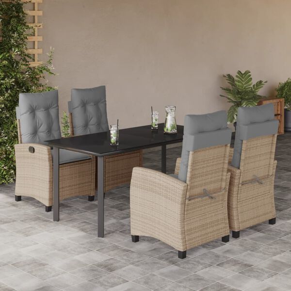 vidaXL 5-tlg. Garten-Essgruppe mit Kissen Beigemischung Poly Rattan