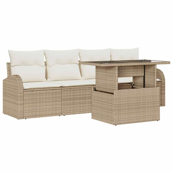 vidaXL Garten-Sofa-Set mit Kissen mit Kissen 5 pcs Beige Poly Rattan