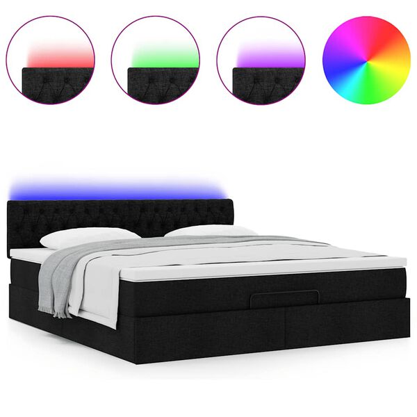 vidaXL Ottoman-Bett mit Matratze & LEDs Schwarz 160x200 cm Stoff