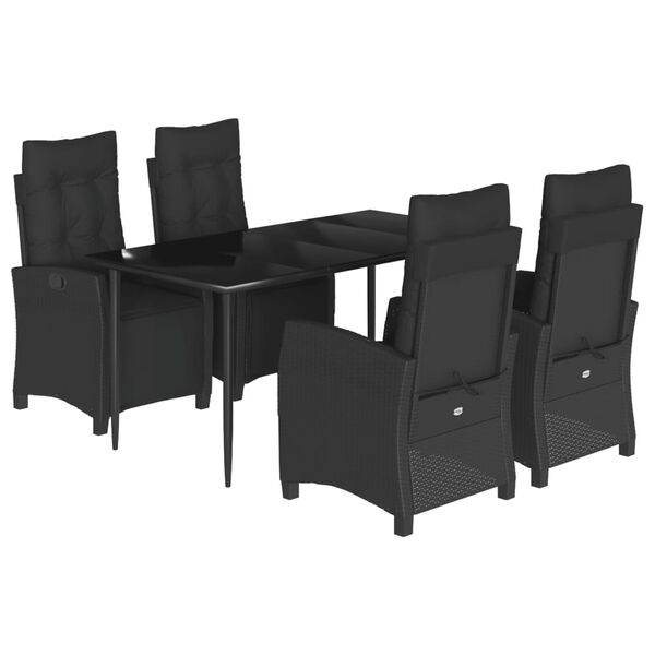 vidaXL 5-tlg. Garten-Essgruppe mit Kissen Schwarz Poly Rattan