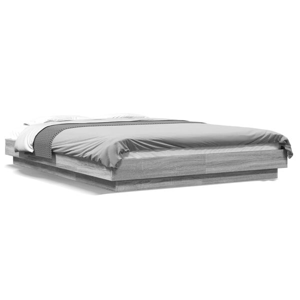 vidaXL Bettgestell mit LED Grau Sonoma 140x200 cm Holzwerkstoff