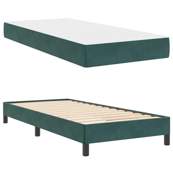 vidaXL Boxspringbett mit Matratze Dunkelgr&uuml;n 90 x 210 cm Stoff
