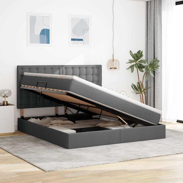 vidaXL Aufbewahrungsbett mit Matratze Dunkelgrau 180 x 200 cm