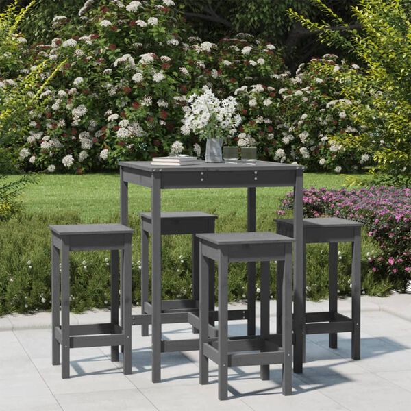vidaXL 5-tlg. Gartenbar-Set Grau Massivholz Kiefer