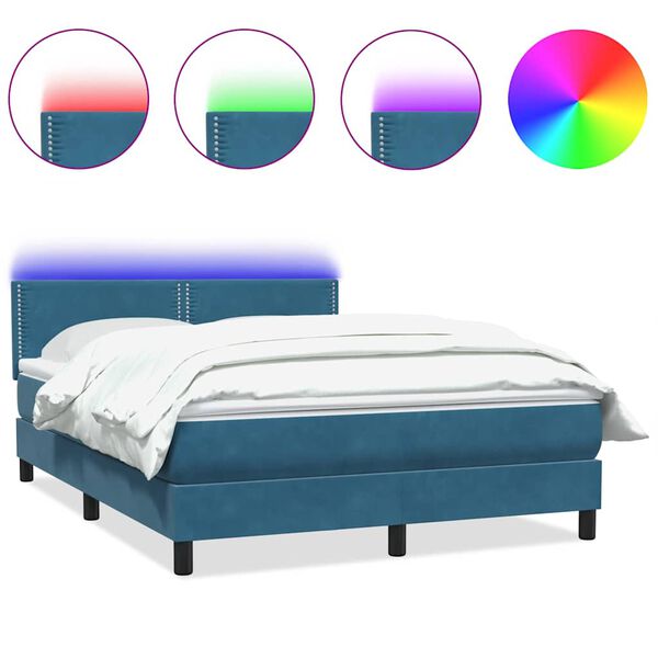 vidaXL Boxspringbett mit Matratze & LED Dunkelblau 160x210 cm Samt