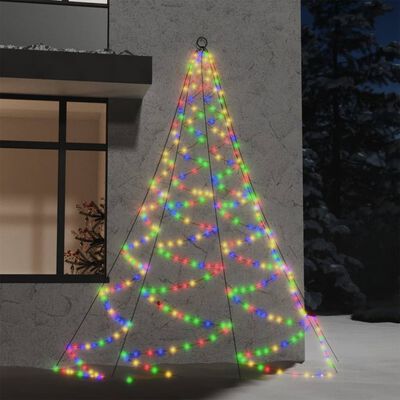 vidaXL Weihnachtsbaum an der Wand mit Metallhaken 260 LED Bunt 3 m