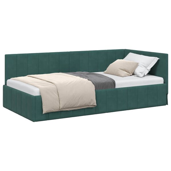 vidaXL Eckbettgestell mit Kopfteil Dunkelgr&uuml;n 90 cm x 190 cm Samt