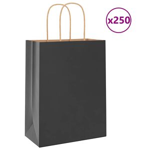vidaXL Papiertragetaschen 250 Stk. mit Henkeln Schwarz 21x11x28 cm
