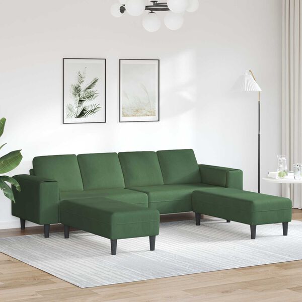 vidaXL Sofa mit Kissen Dunkelgr&uuml;n 250 x 188 x 76 cm Cordstoff