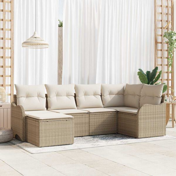 vidaXL Garten-Sofa-Set mit Kissen 6 pcs Beige und Weiß Poly Rattan