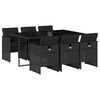 vidaXL 7-tlg. Garten-Essgruppe mit Kissen Schwarz Poly Rattan