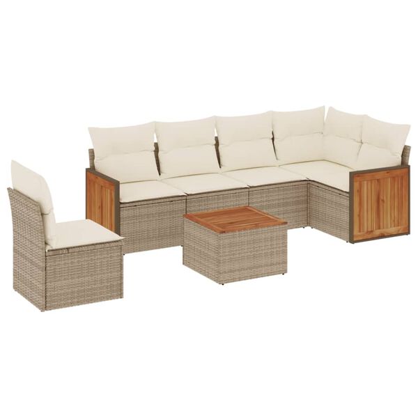 vidaXL 7-tlg. Garten-Sofagarnitur mit Kissen Beige Poly Rattan