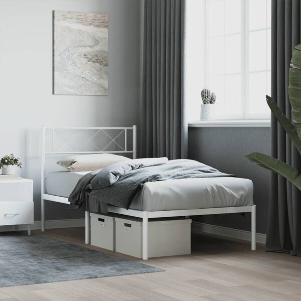 vidaXL Bettgestell mit Kopfteil Metall Wei&szlig; 80x200 cm