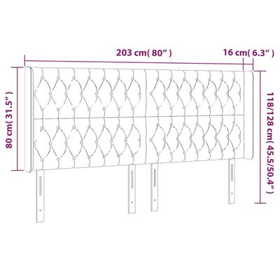 vidaXL LED Kopfteil Dunkelgrau 203x16x118/128 cm Stoff