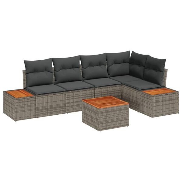 vidaXL Garten-Sofa-Set mit Kissen mit Speicher 6 pcs Grau Poly Rattan