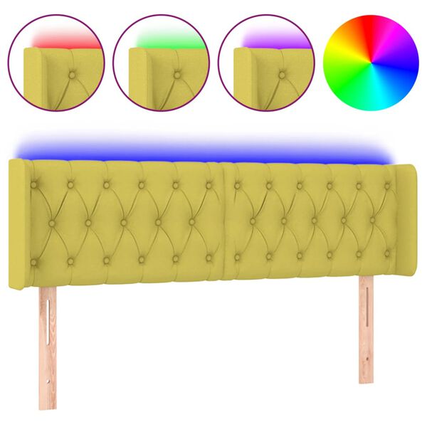 vidaXL LED Kopfteil Gr&uuml;n 147x16x78/88 cm Stoff