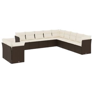 vidaXL 11-tlg. Garten-Sofagarnitur mit Kissen Braun Poly Rattan