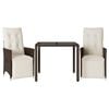 vidaXL 3-tlg. Garten-Bistro-Set mit Kissen Braun Poly Rattan