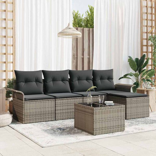 vidaXL Gartensofa-set mit Kissen mit Speicher 6 pcs Grau Poly-Rattan