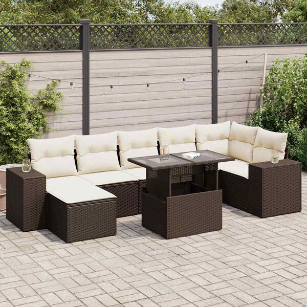 vidaXL 8-tlg. Garten-Sofagarnitur mit Kissen Braun Poly Rattan