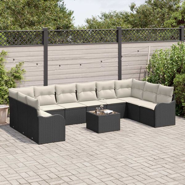 vidaXL Gartensofa-set mit Speicher 11 pcs Schwarz und Wei&szlig; Poly-Rattan