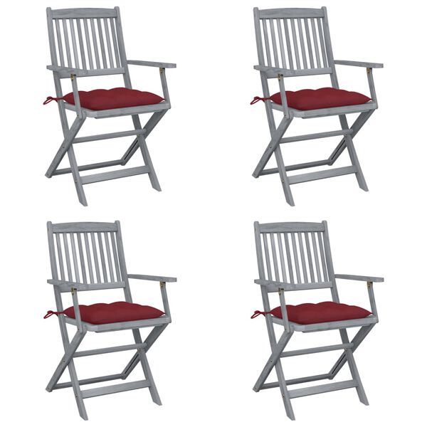 vidaXL Klappbare Gartenst&uuml;hle 4 Stk. mit Kissen Massivholz Akazie