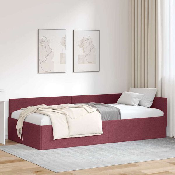vidaXL Eckbettgestell mit Kopfteil Weinrot 90 cm x 200 cm Samt