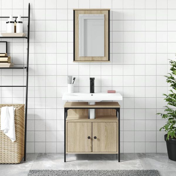 vidaXL 2-tlg. Badm&ouml;bel-Set Sonoma-Eiche Holzwerkstoff