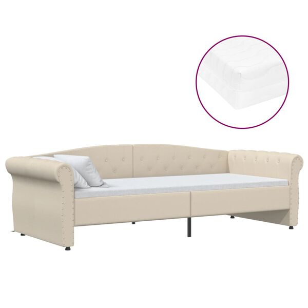 vidaXL Tagesbett mit Matratze USB Creme Stoff 90x200 cm