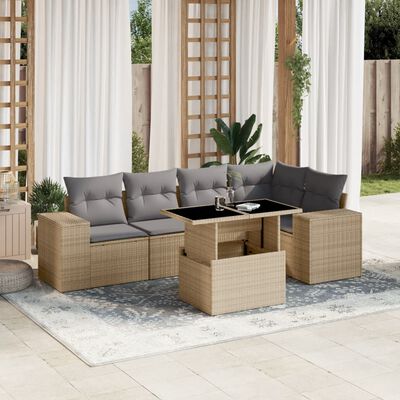 vidaXL 6-tlg. Garten-Sofagarnitur mit Kissen Beige Poly Rattan