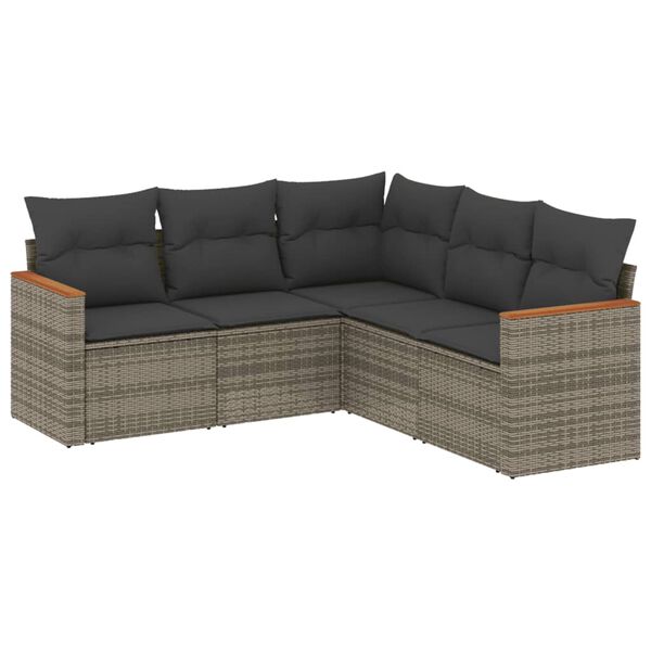 vidaXL 5-tlg. Garten-Sofagarnitur mit Kissen Grau Poly Rattan