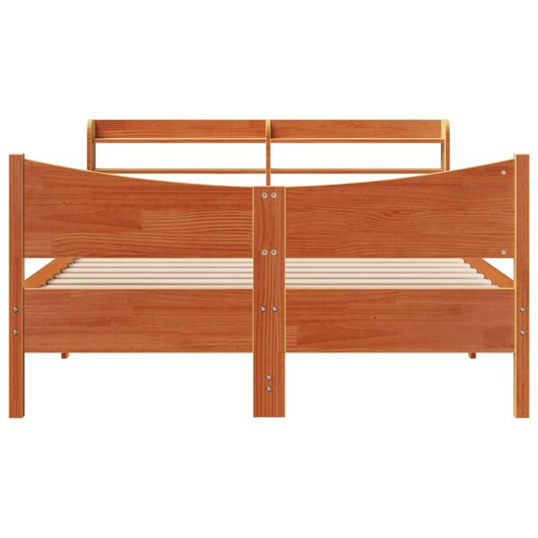 vidaXL Massivholzbett mit Kopfteil Wachsbraun 135x190 cm Kiefer