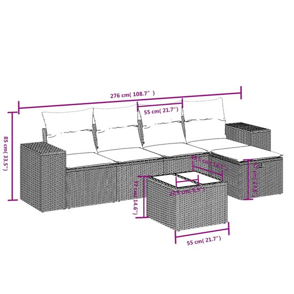 vidaXL 6-tlg. Garten-Sofagarnitur mit Kissen Grau Poly Rattan