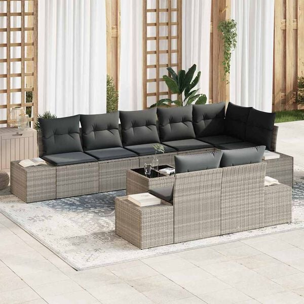 vidaXL Gartensofa-set mit Speicher Hellgrau Poly Rattan
