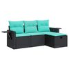 vidaXL 4-tlg. Garten-Sofagarnitur mit Kissen Schwarz Poly Rattan