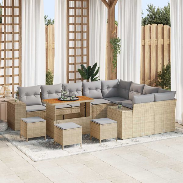 vidaXL Gartensofa-set mit Kissen 13 pcs Beige Poly-Rattan
